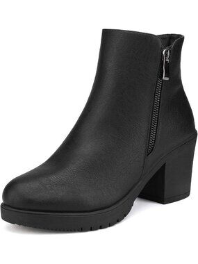 DREAM PAIRS Women's Black Pu Block Heel Chelsea Ankle Boots 3-Inch Fall Booties